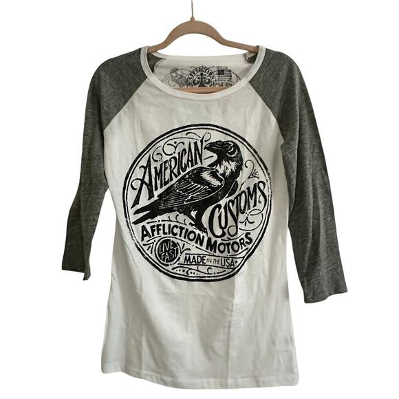 AFFLICTION Old Crow American Customs 3/4 Sleeve Tee Women’s Sz Medium Y2K - NWT - Picture 1 of 3